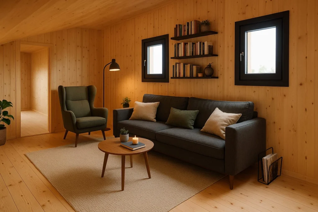 Apartamento Sala de estar acogedora con detalles rústicos y modernos alella